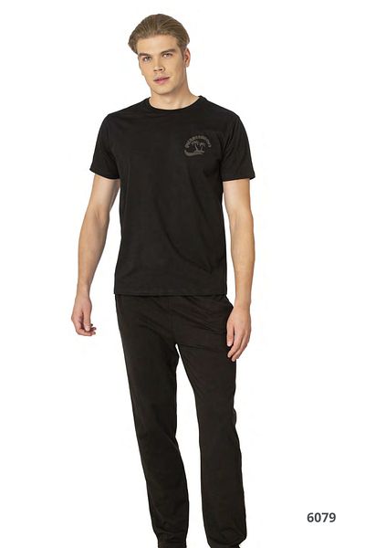 Pierre Cardin Men's Black Short Sleeve Printed Home Wear Suit