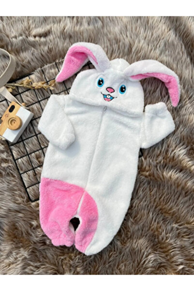 MeaShop Welsoft Peluş Fermuarlı Kışlık Gri Tavşanlı Bebek Uyku Tulumu