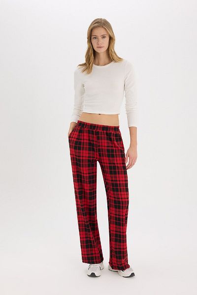 DeFacto Coool Straight Fit Checked Regular Stretchy Waisted Pocket Pants D9547Ax25Sp