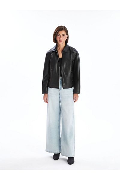 LC Waikiki Lcwaikiki Classic Shirt Collar Women's Leather Look Jacket