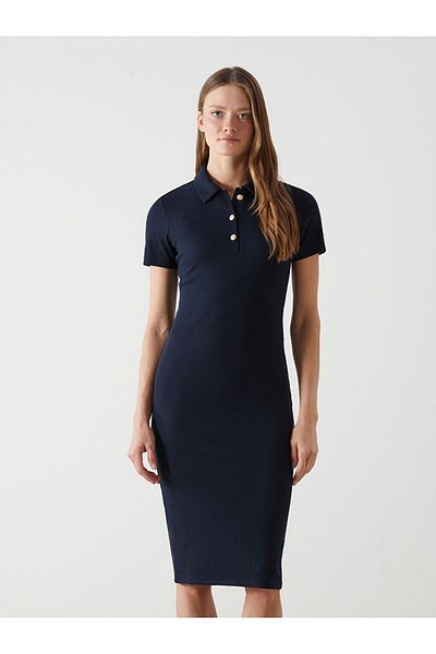 LC Waikiki Navy Blue Shirt Collar Women's Dress