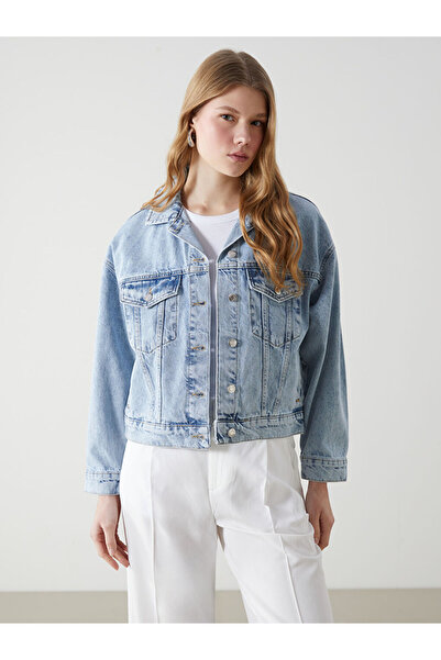 LC Waikiki Γυναικείο τζιν μπουφάν με μπλε πουκάμισο γιακά