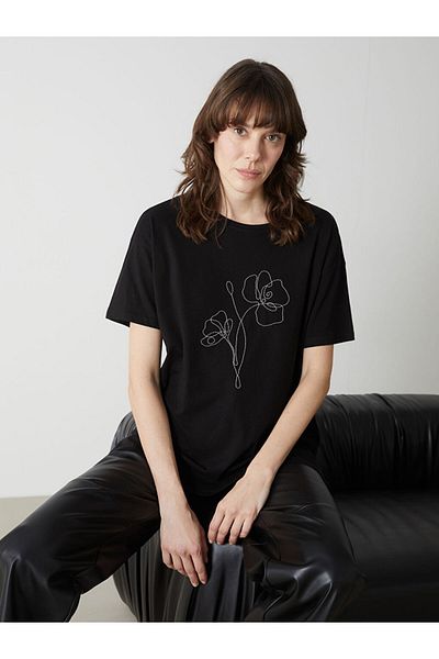 LC Waikiki New Season Crew Neck Rhinestone Women's T-Shirt - S5Ag73Z8