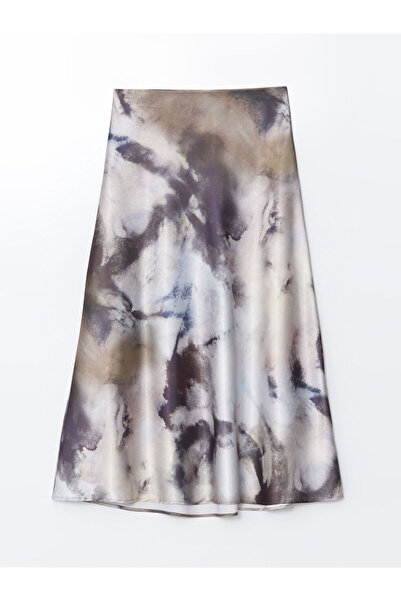 LC Waikiki LCWAIKIKI Klassischer Standard-Fit-Damenrock aus Satin mit Batikmu...