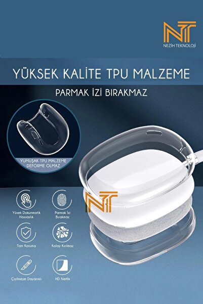 Nezih Case Airpods Max Uyumlu Full Koruyucu Şeffaf Silikon 5 Parça Set Kılıf