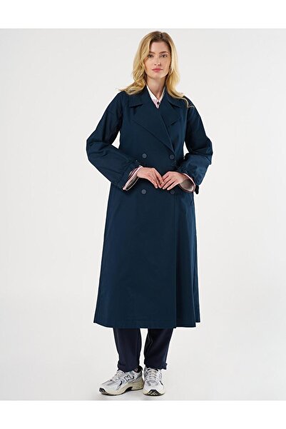 Kayra Bilekleri Lastikli Kruvaze Trençkot Koyu Lacivert