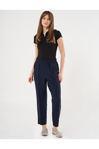 Kayra Grass Stitched Pipe Leg Trousers Dark Navy
