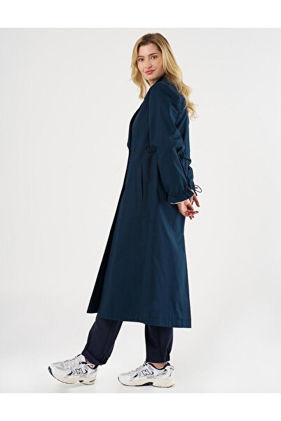 Kayra Bilekleri Lastikli Kruvaze Trençkot Koyu Lacivert