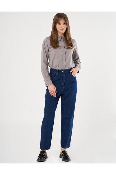 Kayra Navy Blue Denim Trousers - Slit Leg