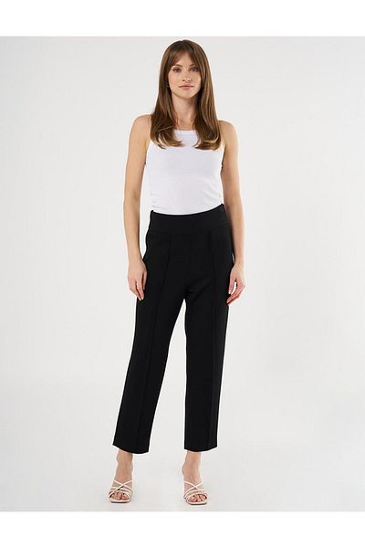 Kayra Black Scuba Fabric Ribbed Trousers