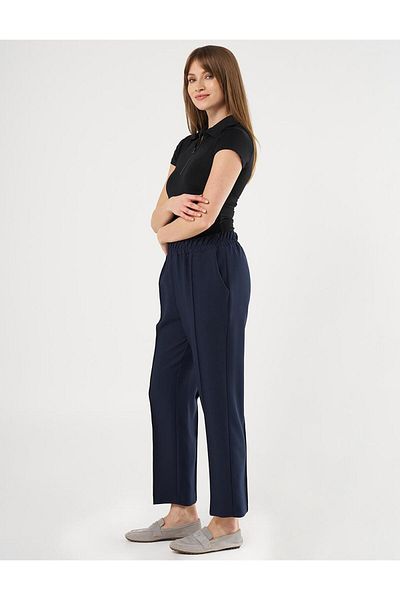 Kayra Grass Stitched Pipe Leg Trousers Dark Navy