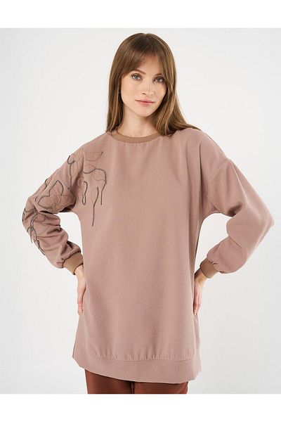 Kayra Mink Crepe Sweatshirt - Floral Applique