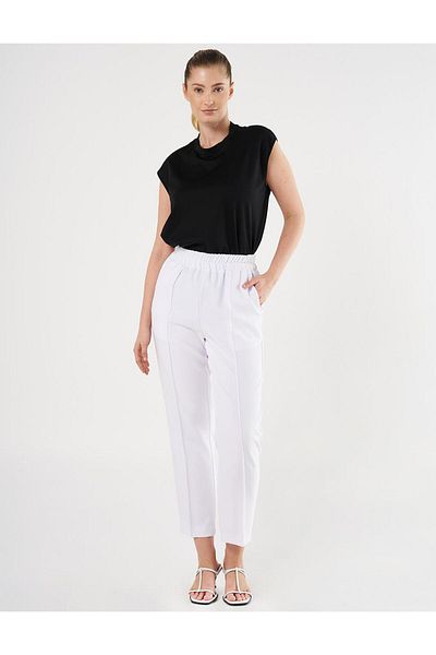 Kayra Pantaloni cu picior tubular alb optic - cusături de iarbă
