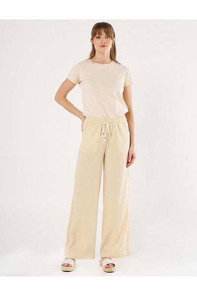 Kayra Light Yellow Wide Leg and Lace-Up Trousers