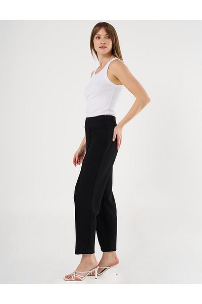 Kayra Black Scuba Fabric Ribbed Trousers
