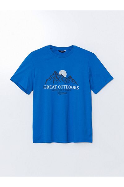 LC Waikiki Νέα σεζόν Crew Neck κοντομάνικο εμπριμέ χτενισμένο βαμβακερό ανδρικό μπλουζάκι - S5HP85Z8