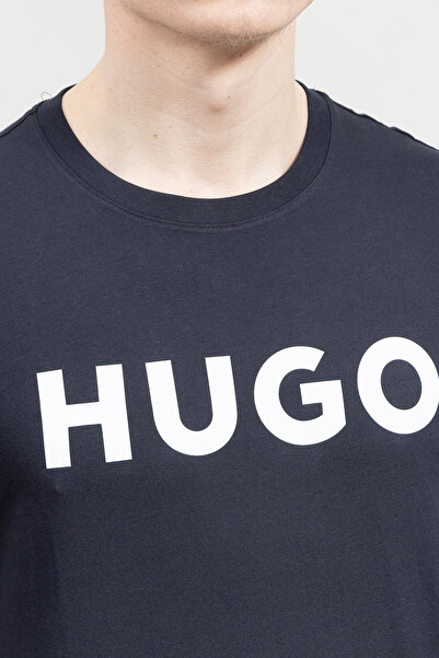 HUGO Men's Short Sleeve Navy Blue T-Shirt with 100% Cotton Logo50467556-405