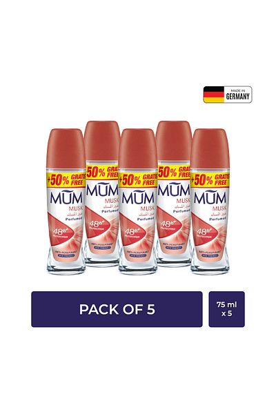 MUM Musk Roll-on Deodorant – 75ml – Pack Of 5 – 48h Odor Protection, Alcohol Free, Skin-friendly