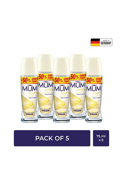 MUM Jasmine Roll-on Deodorant – 75ml – Pack Of 5 – 48h Odor Protection, Alcohol-free, Skin-friendly