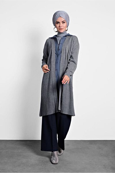 TRENDTESETTÜR Women's Gray (GREY-MELANGE) Knitwear Cardigan 40035