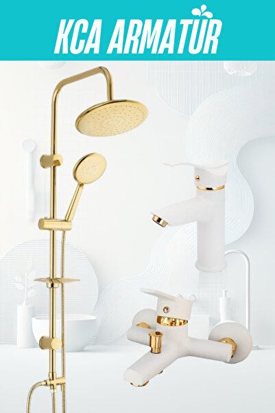 KCA ARMATÜR Kca Gold Altın Robot Duş Seti, Beyaz Gold Kartal Lavabo Ve Banyo ...