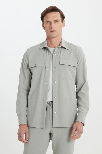 ALTINYILDIZ CLASSICS Чоловічий сірий Relax Fit зручний крій сорочка комір кишеня гофре візерунок костюм піджак