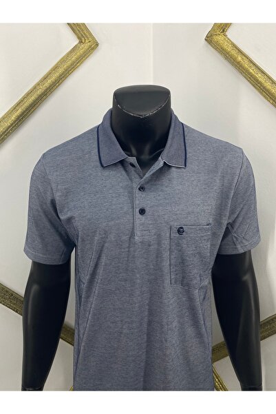 Sadık Collection Ercan Ανδρικό μπλουζάκι με κοντό μανίκι με λαιμόκοψη μεγάλου μεγέθους με τσέπη σκούρο γκρι 0170