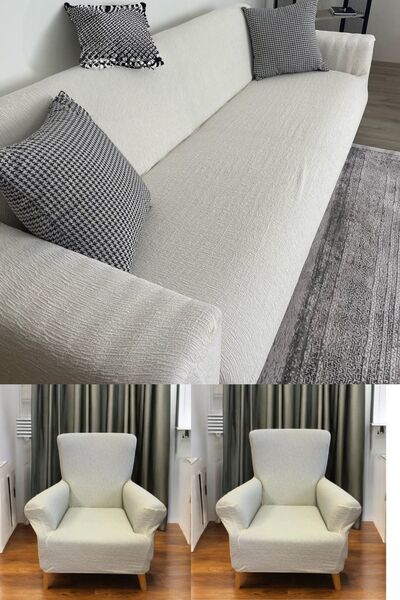 riselerhome Jakarlı 3 3 1 1 Lastikli Kanepe Örtüsü | Lastikli Koltuk Örtüsü |...