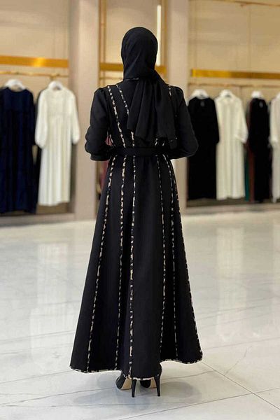 Bym Fashion Black Leopard Ribbed Belt Dress 3930