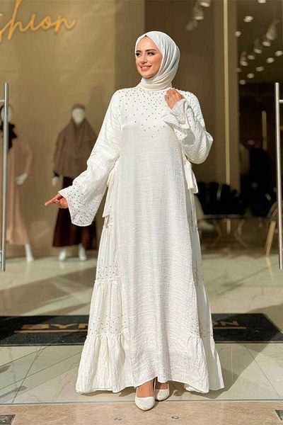 Bym Fashion Φόρεμα με λεπτομέρεια επεξεργασίας πέτρας 3933 εκρού