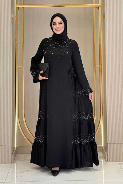 Bym Fashion Black Stonework Detailed Dress - 3933