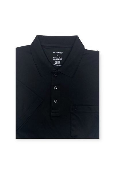 Sadık Collection Ercan Πλεκτά Ανδρικό Μπλουζάκι Πόλο με λαιμόκοψη μεγάλου μεγέθους με κοντό μανίκι σε μαύρο χρώμα 0170
