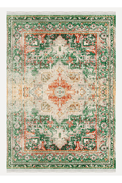 kilim home Mars halı Yeşil Tonlarında Etnik Eskitme Pamuk  Dokuma Taban Halı E38