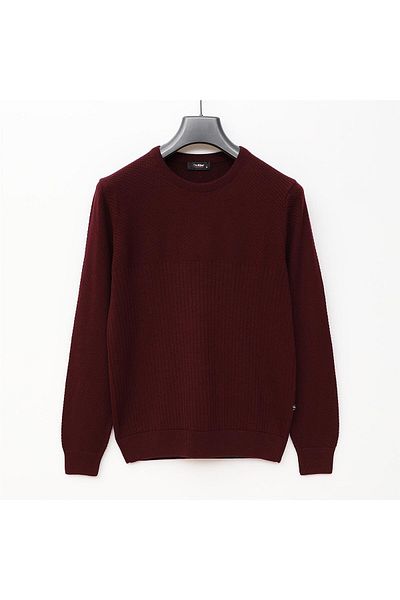 Dio Rise Men's Raffless Long Sleeve Slim Crew Neck Sweatshirt - 180909   - Dark Burgundy