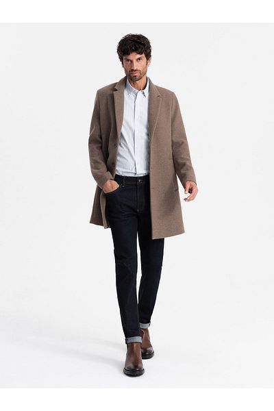 OMBRE Eleganter einreihiger Herren Wollmantel - braun V1 OM-COWC-0114 XXL