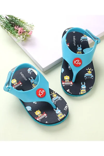Babyoye Babyoye Animal Printed Flip Flops with Velcro Closure - Blue