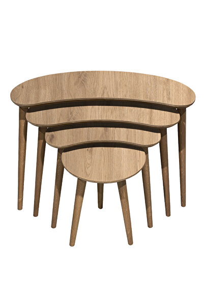 vovvahome Moon 4lü Dörtlü Mdf Ahşap Zigon Sehpa - Meşe