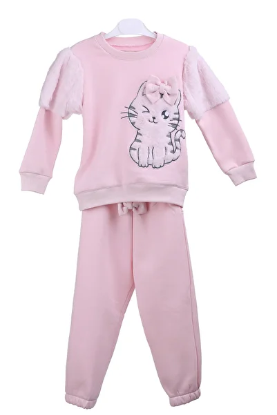 MİMBOKİDS Girl's Tracksuit Set - Cute Cat Pattern