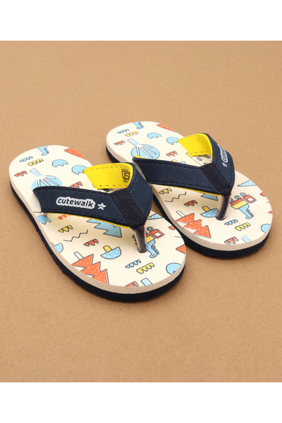 Cute Walk by Babyhug Cute Walk by Babyhug Flip Flops with Dino Print - White