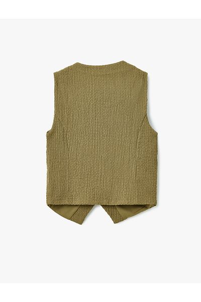 Koton Button Detailed Sleeveless V-Neck Slim Fit Vest Wrinkled