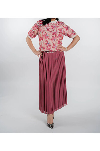 ZARİFSTORE تنورة شيفون مطوية من ZARIF - منقوشة، خصر مرن