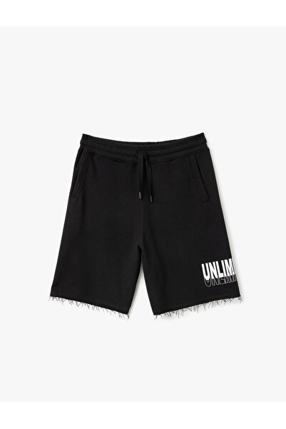 Koton Slogan Baskılı Cepli Bermuda Beli Bağcıklı Pamuk Karışımlı Oversize Spor Şort