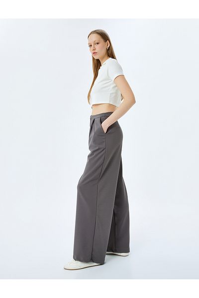 Koton High Waist Pleated Comfortable Fit Wide Leg Pants