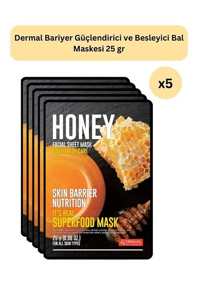 Dermal 5 Pieces Superfood Honey Essence Face Mask - Barrier Strengthening and Nourishing, for All Skin Types