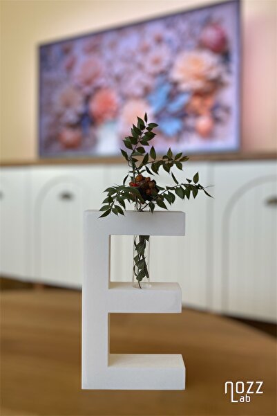 Tasarım E Harfi Cam Tüp Uyumlu Vazo (Cam tüp hediyeli)