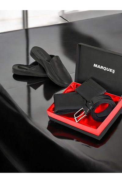 MARQUE SOSYETHEPAZARI Groom's Bundle Dowry Slippers - Faux Leather Belt and Wallet Card Holder Accessory Set