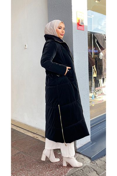 Minel Women's Puffer Jacket with Black Belt - 029