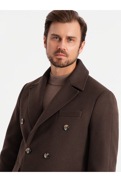 OMBRE Pánský dvouřadý kabát s ozdobnými knoflíky - tmavě hnědý V3 OM-COWC-0109 XXL