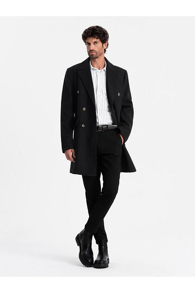 OMBRE Zweireihiger Herrenmantel mit Zierknöpfen - schwarz V2 OM-COWC-0109 S