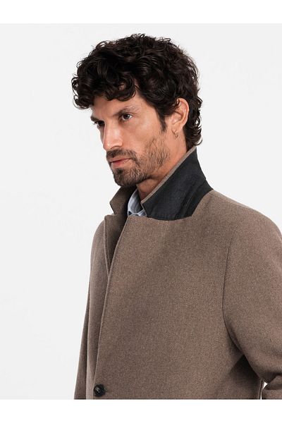 OMBRE Eleganter einreihiger Herren Wollmantel - braun V1 OM-COWC-0114 XXL